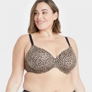 Auden Leopard Print Bra with Black Straps 42G NWT